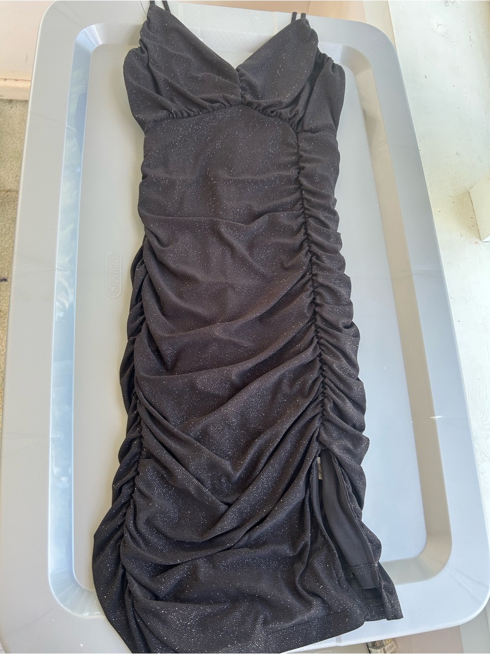 Black Sparkle Ruched Bodycon Dress